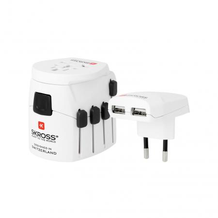 Skross - Universele wereldstekker - World adapter PRO+ USB - 10000 mA - Wit