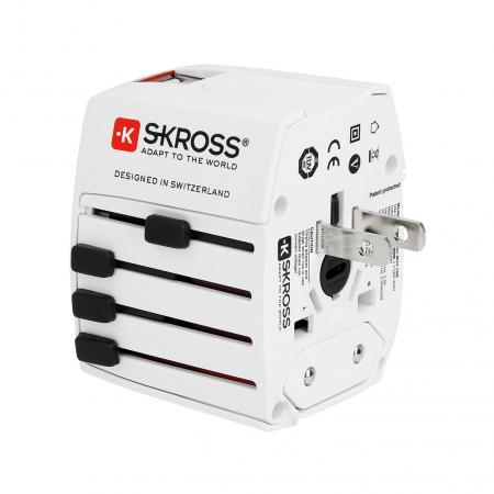 Skross - Universele wereldstekker - World adapter MUV Power pack - 2500 mA - Wit