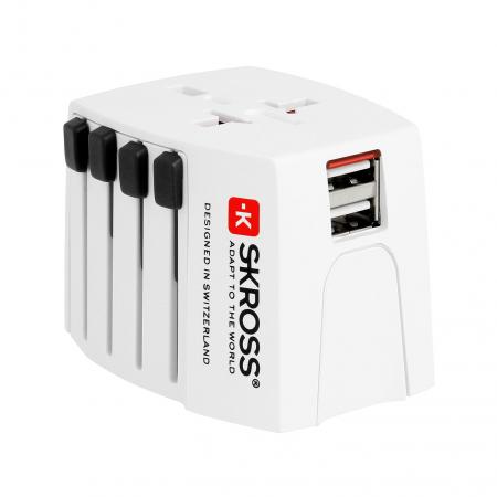 Skross - Universele wereldstekker - World adapter MUV USB - 2500 mA - Wit